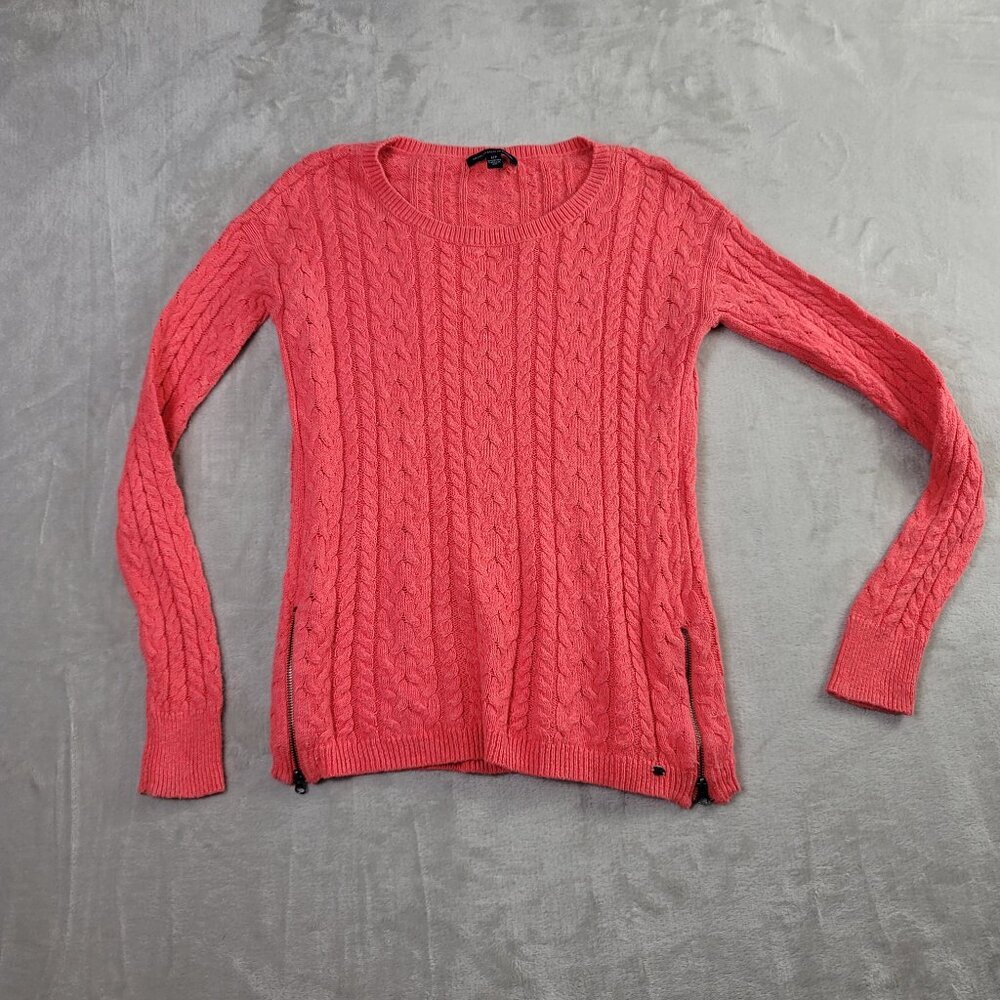 American Eagle Coral Pink Cable Knit Women's Zipper Sweater | Size S